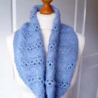 Cable and lace cowl knitting kit, contains yarn and pattern to knit textured cowl in aran yarn