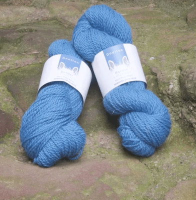 Doulton Blue Aran Yarn, fresh and bright blue border leicester yarn