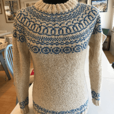 Aran yoked woolen Sweater knitting kit made from Border Leicester Yarn
