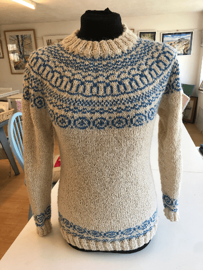Aran yoked woolen Sweater knitting kit made from Border Leicester Yarn