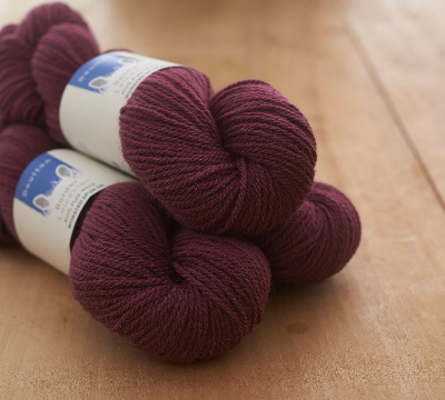 Roseberry Topping DK yarn, purple-red shade from slaughter-free Border Leicester sheep