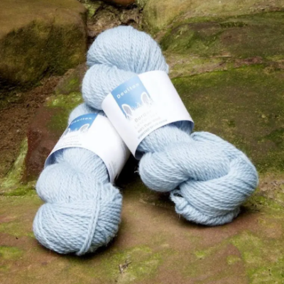 Fountains Abbey Aran yarn, delicate pale blue, soft and warm, pure wool, border leicester