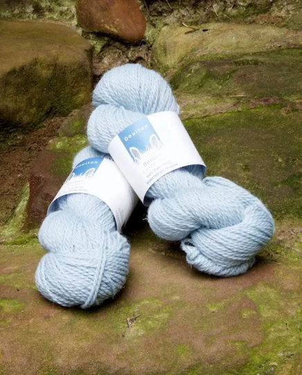 Fountains Abbey Aran yarn, delicate pale blue, soft and warm, pure wool, border leicester