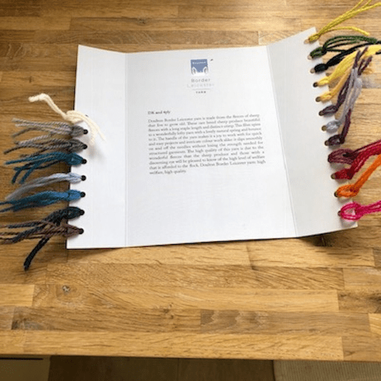 Doulton Border Leicester shade cards, samples of each colour available in 4ply, DK and Aran yarn ranges