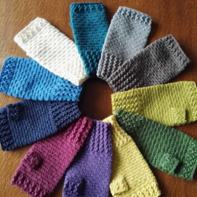 Rainy Day Fingerless Mitts Knitting Kit, takes one skein of our ethical 4ply or DK yarn