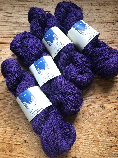 skeins of deep purple yarn hawnby hill