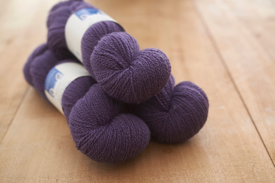 Cringle Moor 4ply yarn, purple-blue shade, rare breed, slaughter free Border Leicester sheep