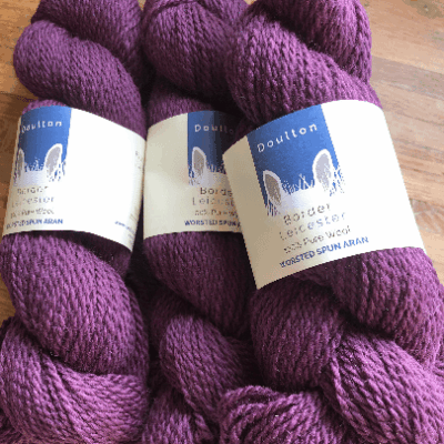 Hambleton Aran Yarn, purple-berry shade of rare breed, slaughter-free yarn