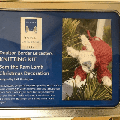 Sam the Ram Lamb Christmas bauble, a kit to create 3 of them in a hinged lid reusable tin