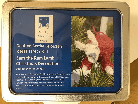 Sam the Ram Lamb Christmas bauble, a kit to create 3 of them in a hinged lid reusable tin