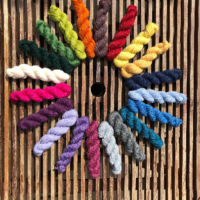 Mini skeins 25g arranged in a range of Yorkshire inspired colours from a slaughter free flock of Border Leicester sheep