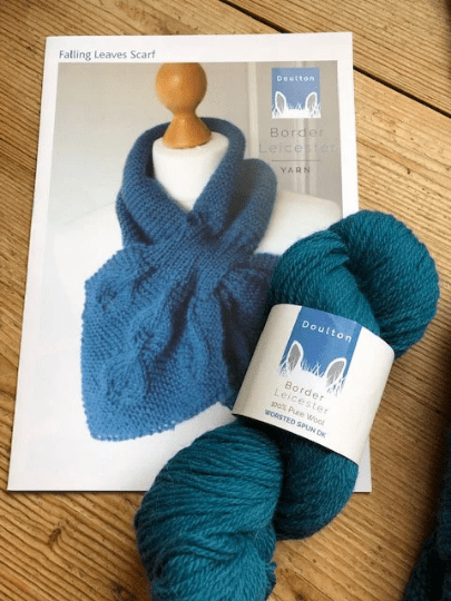 Falling Leaves Scarf Knitting Kit, pattern and one skein of yarn to make this slotted scarf, slaughter-free, rare breed yarn