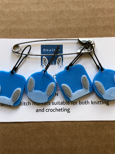 Doulton Stitch Markers featuring the head and ears of Border Leicester sheep and a locking pin