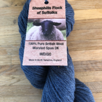 Suffolk Indigo DK yarn, hardwearing, light and warm with a dry handle. Lovely blue colour.