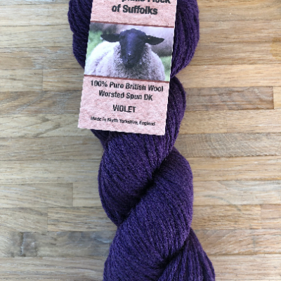 Suffolk Violet DK yarn, light, warm, hard wearing with a dry handle. Vibrant purple shade. Limited edition.