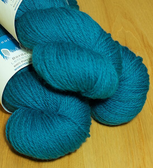 Saltholme 4ply yarn, teal shade from a flock of slaughter-free Border Leicester sheep