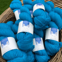 Turquoise 4ply yarn from slaughter-free Border Leicester sheep