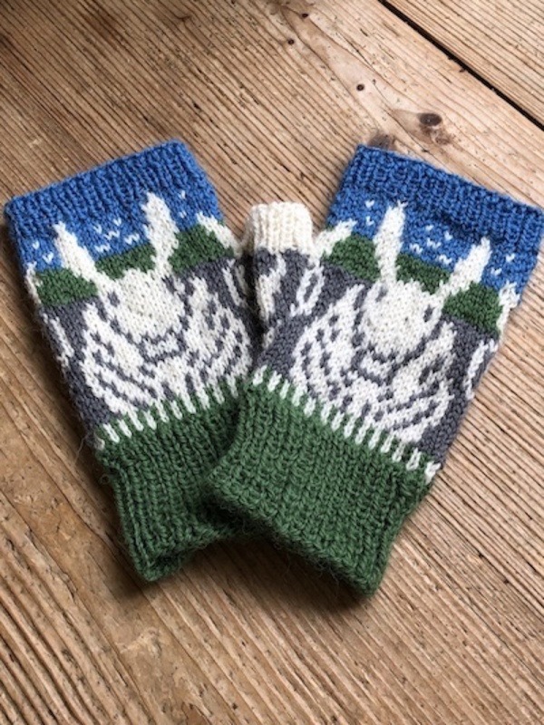 Woolen fingerless gloves knitting kit made from border leicester yarn