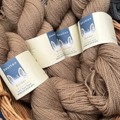 Minster 4ply skeins of yarn in a basket