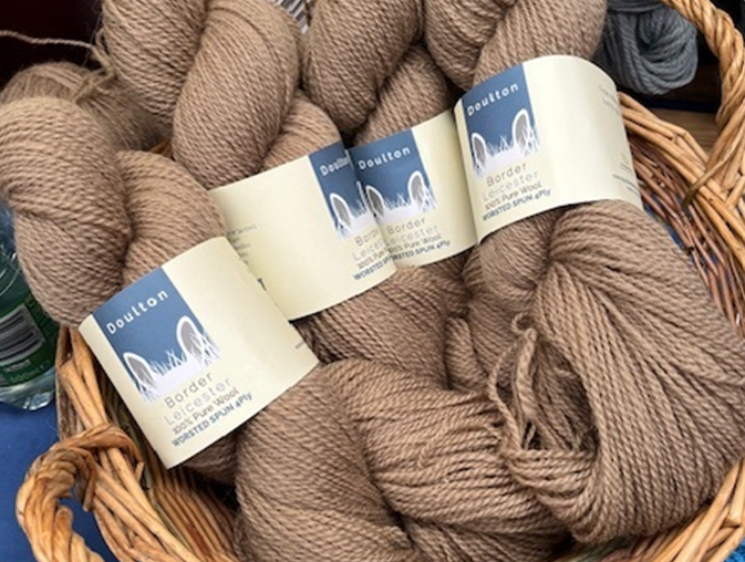 Minster 4ply skeins of yarn in a basket